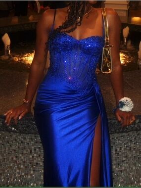 Elegant Royal Blue Beaded Prom Dress - Women's Formal Gown